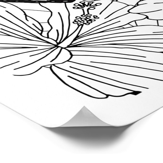 フローラ熱帯ハイビスカスと蝶の着色 ポスター (角)