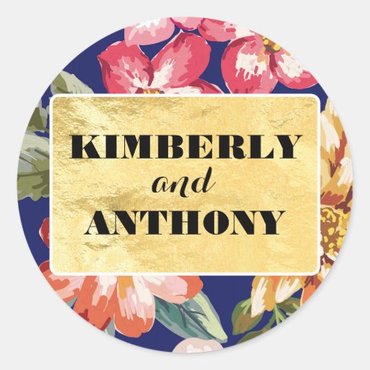 フローラ熱帯ビーチ海軍と金ゴールド結婚ズ ラウンドシール (正面)