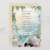 フローラ熱帯ビーチ結婚式ブライダルシャワー 招待状 (正面/裏面)