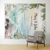 フローラ熱帯ビーチ結婚式写真の背景 タペストリー (インサイチュ(横))