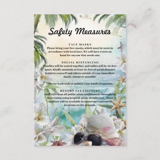 フローラ熱帯ビーチ結婚式安全対策 エンクロージャーカード (正面)