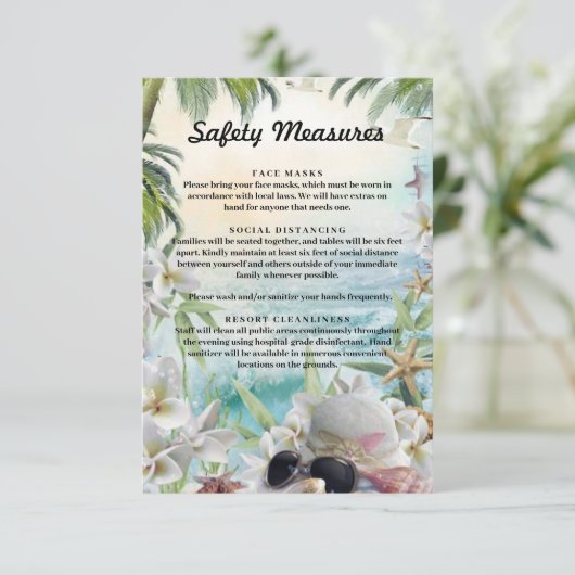 フローラ熱帯ビーチ結婚式安全対策 エンクロージャーカード (スタンド正面)