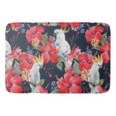 フローラ熱帯性柄赤ハイビスカスコカトゥー バスマット (正面)