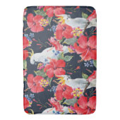 フローラ熱帯性柄赤ハイビスカスコカトゥー バスマット (正面縦)