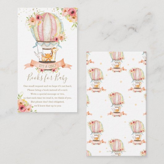 フローラ熱気球の赤ん坊の動物が本を持ってくる エンクロージャーカード (正面/裏面)