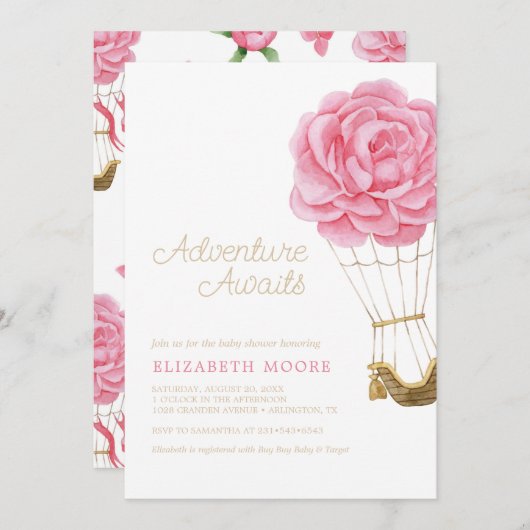 フローラ熱気球ベビーシャワー牡丹 | 招待状 (正面/裏面)