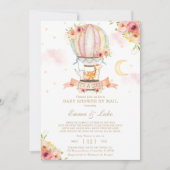 フローラ熱気球ベビーシャワーbyメール動物 招待状 (正面)