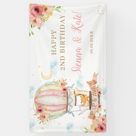 フローラ熱気球動物誕生日背景B 横断幕 (縦)