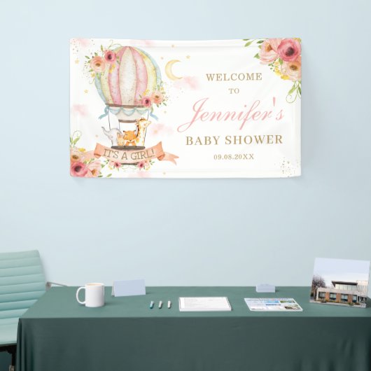 フローラ熱風船動物のベビーシャワー背景 横断幕 (トレードショー)