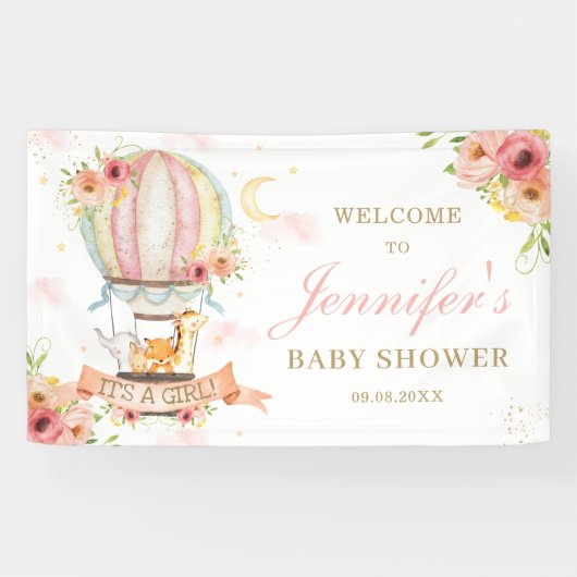 フローラ熱風船動物のベビーシャワー背景 横断幕 (横)