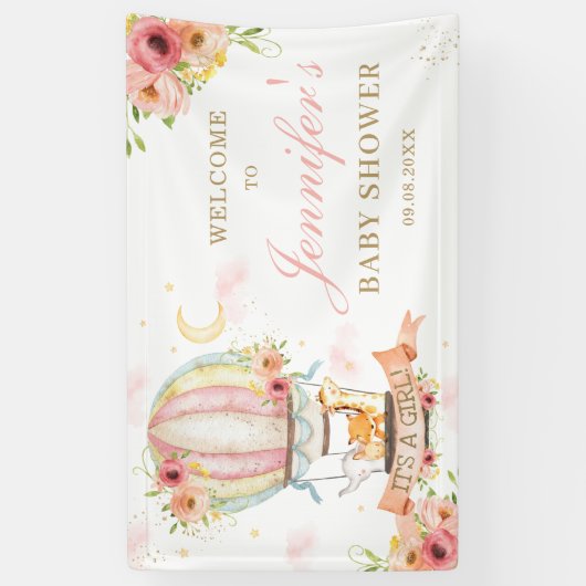 フローラ熱風船動物のベビーシャワー背景 横断幕 (縦)