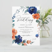 フローラ燃えたオレンジ色のネイビーラストウォーター結婚カラー 招待状 (スタンド正面)