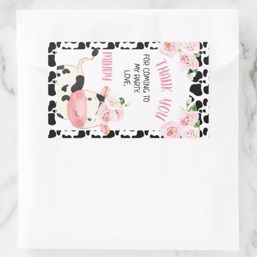 フローラ牛と牛のプリント誕生日の好意シール 長方形シール (バッグ)