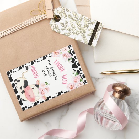 フローラ牛と牛のプリント誕生日の好意シール 長方形シール (ギフト)