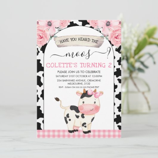 フローラ牛のプリントあなたがMoosの誕生日を聞いた 招待状 (スタンド正面)