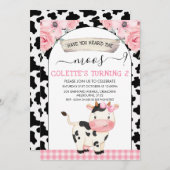 フローラ牛のプリントあなたがMoosの誕生日を聞いた 招待状 (正面/裏面)