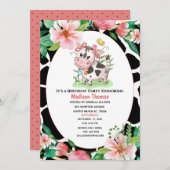 フローラ牛プリントガールズバースデーパーティー招待状 招待状 (正面/裏面)