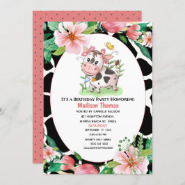 フローラ牛プリントガールズバースデーパーティー招待状 招待状