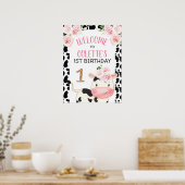 フローラ牛プリント誕生日パーティー歓迎サイン ポスター (キッチン)