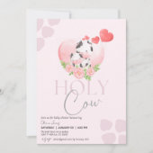 フローラ牛赤面ピンクのベビーガールシャワー 招待状 (正面)