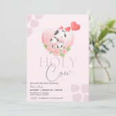フローラ牛赤面ピンクのベビーガールシャワー 招待状 (スタンド正面)