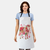 フローラ牛、かわいい牛のデザイン エプロン (着用した状態)