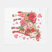 フローラ牛、かわいい牛のデザイン フリースブランケット (正面(横))