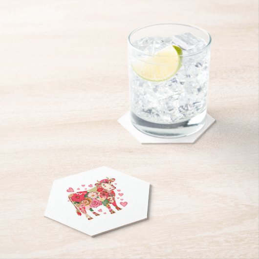 フローラ牛、かわいい牛のデザイン ペーパーコースター (インサイチュ)