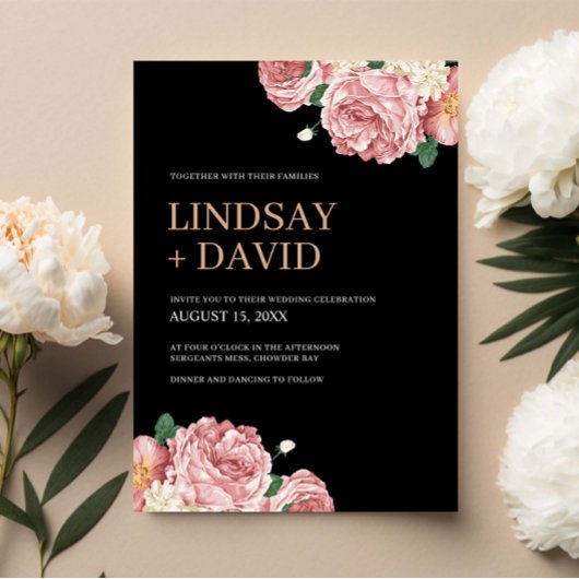 フローラ牡丹とバラオンブラック結婚ズ 招待状