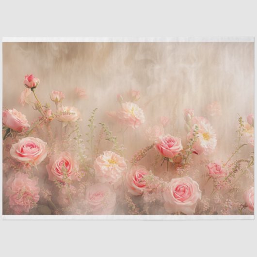 フローラ牡丹のバラ貼り付けピンクのデコページ 薄葉紙 (正面)