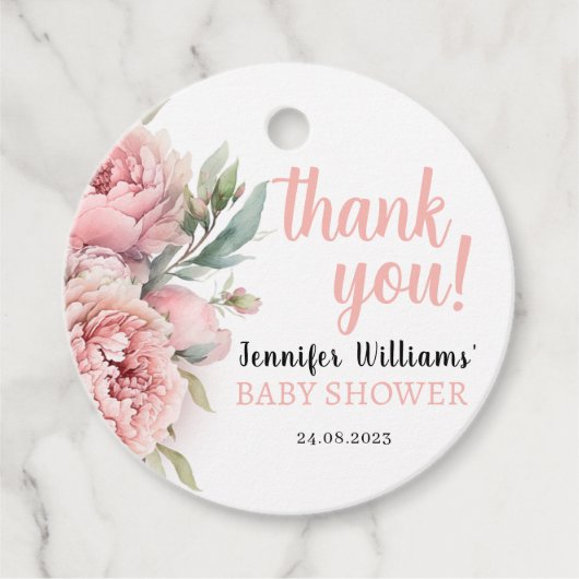 フローラ牡丹ガールベビーシャワーメッセージカード フェイバータグ (正面)