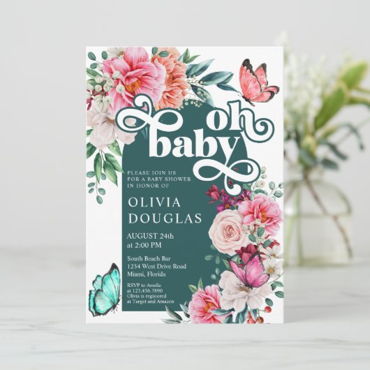 フローラ牡丹バタフライベビーガールシャワー 招待状 (スタンド正面)