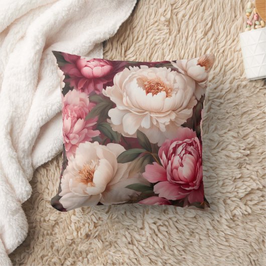 フローラ牡丹ピンクアンドホワイト装飾用クッション クッション (ブランケット)