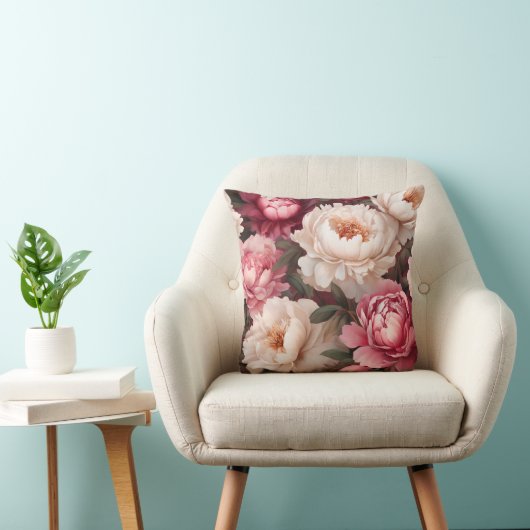 フローラ牡丹ピンクアンドホワイト装飾用クッション クッション (椅子)