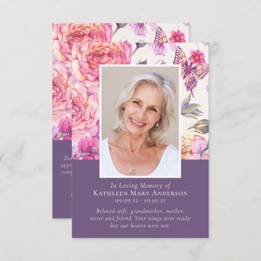 フローラ牡丹フォトメモリアル葬儀悔やみや弔慰 サンキューカード (正面/裏面)