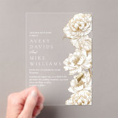 フローラ牡丹ホワイトゴールデンエレガントな結婚式 アクリル招待状 (インサイチュ (ポータブル))