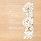 フローラ牡丹ホワイトゴールデンエレガントな結婚式 アクリル招待状 (正面)
