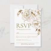 フローラ牡丹ホワイトゴールデンエレガントな結婚式 出欠カード (正面)