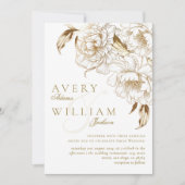 フローラ牡丹ホワイトゴールデンエレガントな結婚式 招待状 (正面)