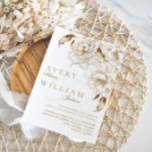 フローラ牡丹ホワイトゴールデンエレガントな結婚式 招待状