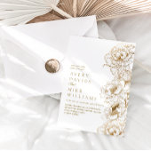 フローラ牡丹ホワイトゴールデンエレガントな結婚式 招待状