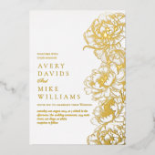 フローラ牡丹ホワイトゴールデンエレガントな結婚式 箔招待状 (正面)