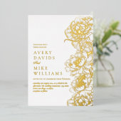 フローラ牡丹ホワイトゴールデンエレガントな結婚式 箔招待状 (立ち正面)
