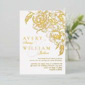 フローラ牡丹ホワイトゴールデンエレガントフォト結婚ズ 箔招待状 (立ち正面)