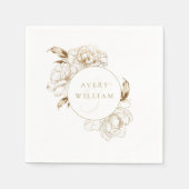 フローラ牡丹ホワイトゴールデンモノグラム結婚ズ スタンダードカクテルナプキン (正面)