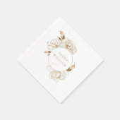 フローラ牡丹ホワイトゴールデンモノグラム結婚ズ スタンダードカクテルナプキン (角)