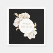 フローラ牡丹ホワイトゴールデンモノグラム結婚ズ スタンダードカクテルナプキン (正面)