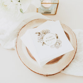 フローラ牡丹ホワイトゴールデンモノグラム結婚ズ スタンダードカクテルナプキン