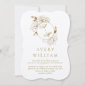 フローラ牡丹ホワイトゴールデンモノグラム結婚ズ 招待状 (正面)