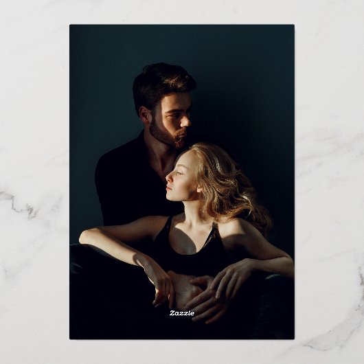 フローラ牡丹ホワイトゴールデン写真日付を保存 箔招待状 (裏面)